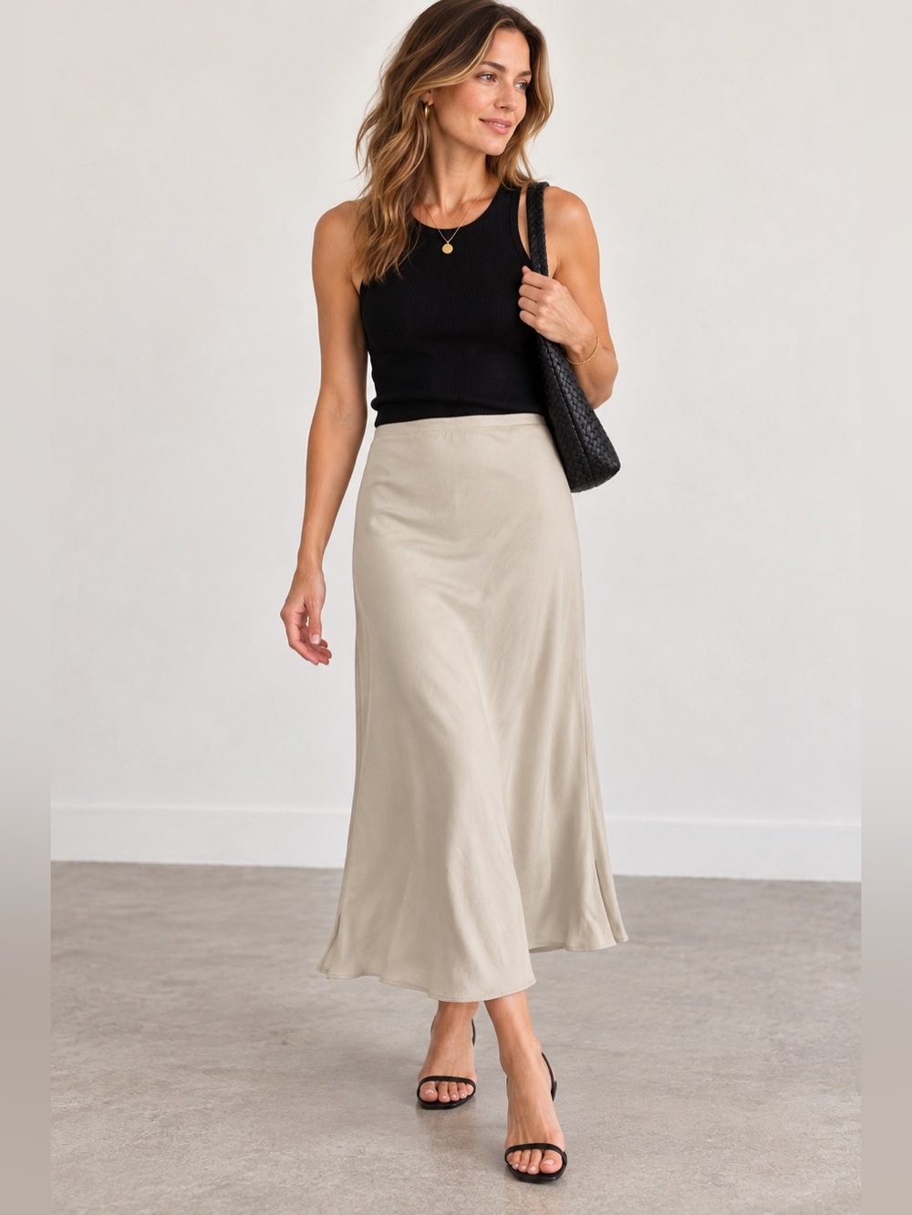 Banana Republic 100% Silk Midi Skirt Ivory Lined Size 2